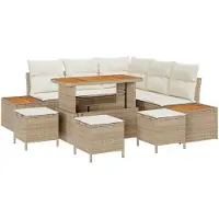 vidaXL Tuinbank Set 9 st 8-Aantal zitplaatsen Beige en Crème
