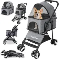 Markenlos Honden- en kattenbuggy, met afneembaar regenbescherming, geschikt tot 20 kg, ook voor kinderen