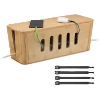 Relaxdays kabelbox - bamboe - voor 2 stekkerdozen - 16,5x44x16 cm - 8 openingen