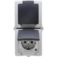 Kopp 136956008 Nautic Wandcontactdoos met randaarde en klapdeksel spatwaterdicht Grijs 1 stuk(s)