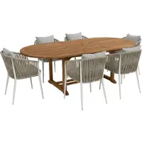 Axi Marzi/Faye Tuinset 7-delig voor 6 Personen - Beige| Dining Set in Teak met Ovale Uitschuifbare Tuintafel | Eettafel met 6 Tuinstoelen inclusief Olefin Zitkussens | Voor Buiten / Tuin