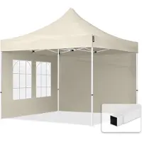 TOOLPORT 3x3 m Easy up partytent, ECONOMY staal 30mm met zijwanden (vensters), crème