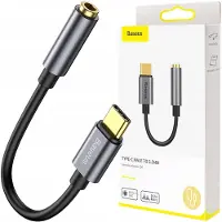 Baseus Stevig USB C Male naar 3.5mm Aux Jack Plug Female - met DAC Chip - Space Gray