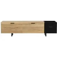 MODFU - Tv-Meubel - Open Vakken En Laden - Modern - Voor Woonkamer Of Mediaruimte - Bewerkt Hout - Zwart - 180 x 38 x 49 cm