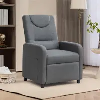 OKWISH Relaxfauteuil 57 x 63 x 96 Cm - Verstelbare Rugleuning En Uitklapbare Voetensteun - Voor Woonkamer Of Leeshoek - Linnen - Donkergrijs