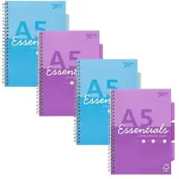 Pukka Pad Pukka Essentials Collegeblok A5 Geruit Dubbeldraads Zijgebonden Karton Harde rug Kleurenassortiment Niet geperforeerd 4 stuks à 200 vellen