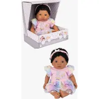 Tiny Treasures Pop m. Zwart krullend haar - Vlinderdas/Rainbow - - OneSize - Poppen