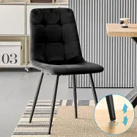 Glamour Ergonomische Design Eetkamerstoelen Set van 2 met Linnen Bekleding en Zwarte Metalen Poten, Dambordpatroon – 47 x 89 x 44 cm