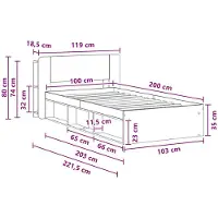 vidaXL Bedombouw met opslag Gerookt eiken 100 x 200 cm Bewerkt hout