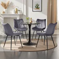 Glamour Nordic Velvet Eetkamerstoelen Set van 2 – Luxe Gestoffeerde Stoelen met Ergonomische Rugleuning, Fluwelen Zitting, Metalen Poten, Max. Draagvermogen 150 kg, Modern Design Donkergrijs