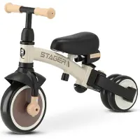 Q-Play Stager Driewieler met Duwstang - Peuterfiets 3-in-1 Opvouwbaar - Bruin