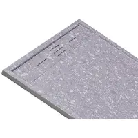 Vente-unique Extra platte opzet- of inbouwdouchebak, uitsnijdbaar van SMC-hars - Grijs terrazzo-effect - 140 x 90 cm - LYROSA