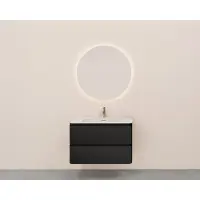 Wiesbaden Onderkast novira 80x48 cm afgeronde hoeken met 2 laden 1 uitsparing mat zwart