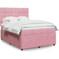 vidaXL Boxspring met matras fluweel roze 140x200 cm