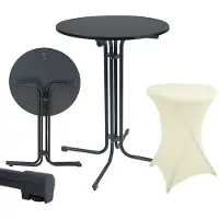 TRUTZHOLM Set bartafel inklapbaar Ø 80 cm in antraciet & hoes in beige non-iron voor bistrotafel bistrotafel
