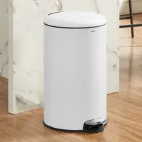 Casabel 50L Keukenafvalbak - 100% roestvrij staal, vingerafdrukbestendig, ronde afvalbak met pedaal en deksel, wit