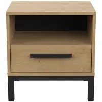 CALICOSY Nachtkastje 1 lade en 1 vak, eiken en mat zwart decor, craft l44,6 cm