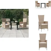 vidaXL 3-delige Tuinset met kussens beige