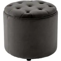 CLP Pantin - Ronde Poef met Opbergruimte - Chesterfield - Velvet - grijs