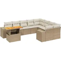 vidaXL 10-delige Loungeset met kussens poly rattan beige