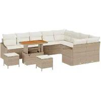 vidaXL Tuinbank Set 12 st 7-Aantal zitplaatsen Beige Poly rattan