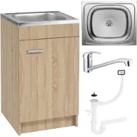 Stamar - Keukenkast 50x40 cm - Onderkast met Spoelbak met één compartiment + kraan + sifon - Eik Sonoma