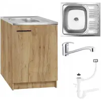 Stamar - Keukenkast 60x50 cm - Onderkast met Spoelbak met één compartiment + kraan + sifon - Eiken Goud