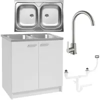 Stamar Keukenonderkast 80 cm - wit - met 2-baks spoelbak, keukenkraan en sifon
