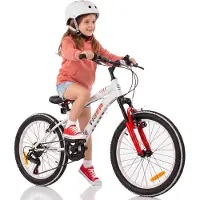 Sun baby Tiger Bike Kinderfiets voor jongens van 6 tot 10 jaar, 20 inch Wit Rood, wielmaat te kiezen uit 6 versnellingen Shimano, in hoogte verstelbaar