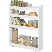 SoBuy flessenrek, wandplank, kruidenrek met wielen, diepte 18 cm, model NSR01-W