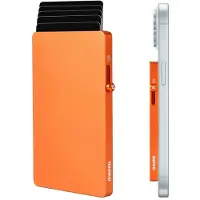 Valenta - Ultradunne Pasjeshouder MagSafe Uitschuifbaar - Oranje - 7.1 mm dun - max. 5 kaarten - Sterke Magnetische Kaarthouder - Aluminium - RFID NFC - EXTRA kaartbeveiliging - Geschikt voor MagSafe