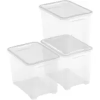 Curver KIS T-Box opbergdozen met deksel - 20 L - set van 3 - 38 x 26,5 x 28,5 cm - transparant - premium opbergoplossing, duurzaam kunststof, moderne huisorganisatie