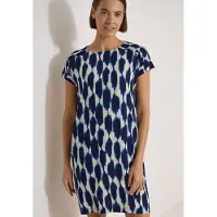 Cecil Dames Knie-lange jurk met kapmouwtjes en print - Blauw - M