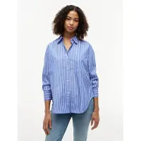 Tommy Hilfiger Blouse 'Oversized Fit Stripe Shirttail Hem' royal blue/koningsblauw / wit