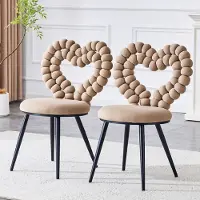 OKWISH Eetkamerstoel set van 2 met open rugleuning, keukenstoel met metalen poten, designstoel in kameelbruin