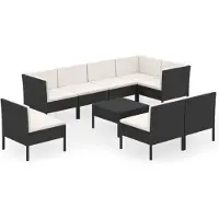 vidaXL 9-delige Loungeset met kussens poly rattan zwart