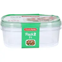 PlasticForte Vershoudbakjes - 2x stuks - 2 liter - herbruikbaar - transparant/groen - kunststof - magnetron - vriezer
