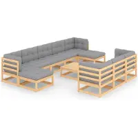 vidaXL 11-delige Loungeset met kussens massief grenenhout