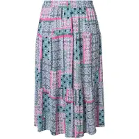 Ulla Popken - Dames - Midi-rok met motief A-lijn elastische tailleband volants - Felroze - Maat 54+