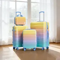OKWISH 4-delige set: klassieke koffers met cijferslot, trolleys met een 14-inch toilettas, koffers in de maten 20/24/28 inch, geel