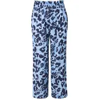 Studio Untold - Dames - Broek wijde pijpen luipaard zoomrand - Lichtblauw - Maat 54+