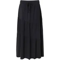 Ulla Popken - Dames - Jersey maxi-rok volantlaagjes A-lijn elastische tailleband - Zwart - Maat 42+