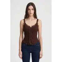 MixRay Aangesloten mouwloze kanten geribde blouse met knopen