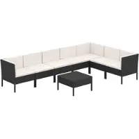 vidaXL 8-delige Loungeset met kussens poly rattan zwart