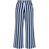 Studio Untold - Dames - Mousseline broek wijde pijpen strepen - Marine - Maat 54