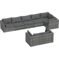 vidaXL 8-delige Loungeset met kussens poly rattan grijs