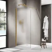 FortiFura Galeria Inloopdouche - 90x200cm - afgeronde glaswand - links - mat glas - wandarm - geborsteld messing PVD (Goud) SW1418374/SW797910