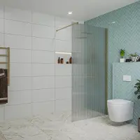 FortiFura Galeria inloopdouche - 100x200cm - ribbelglas - wandarm - PVD - geborsteld messing (goud) SW797955/SW797910