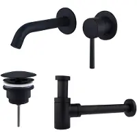 FortiFura Calvi Slim Wastafelkraanset - inbouw wastafelkraan inkortbaar - always open plug - verlaagde design sifon - Mat zwart SW377837/SW696205/SW696215