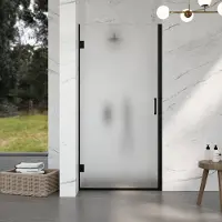 FortiFura Galeria Douchedeur - 100x200cm - scharnieren - deurgreep - vlak - gesatineerd veiligheidsglas - Mat zwart SW1122554/SW1122561